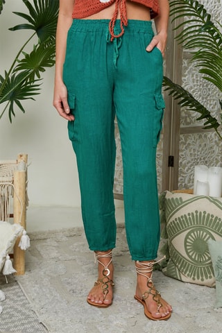Pantaloni cargo in lino - Verde