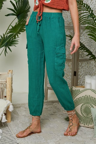 Pantaloni cargo in lino - Verde