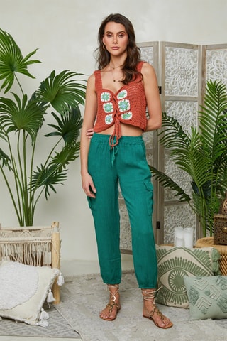 Pantaloni cargo in lino - Verde