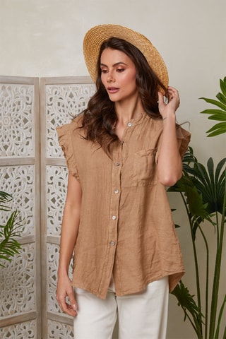 Camicia senza maniche in lino - Cammello