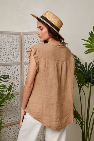 Camicia senza maniche in lino - Cammello