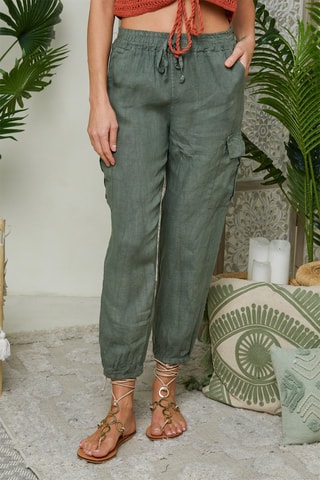 Pantaloni cargo in lino - Kaki