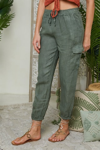 Pantaloni cargo in lino - Kaki