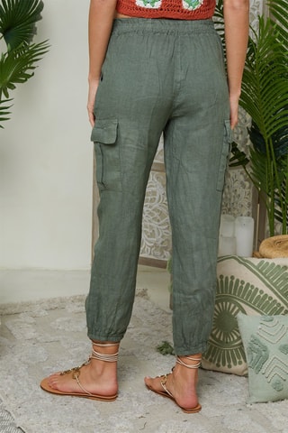 Pantaloni cargo in lino - Kaki