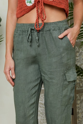 Pantaloni cargo in lino - Kaki