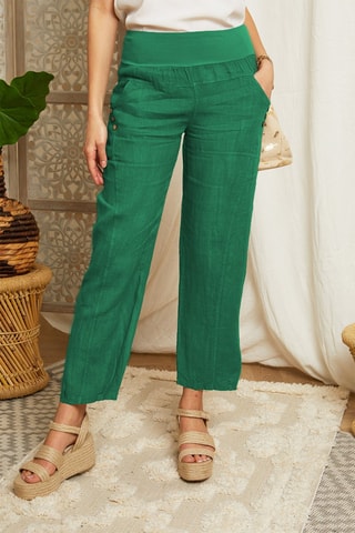 Pantaloni straight in lino - Verde