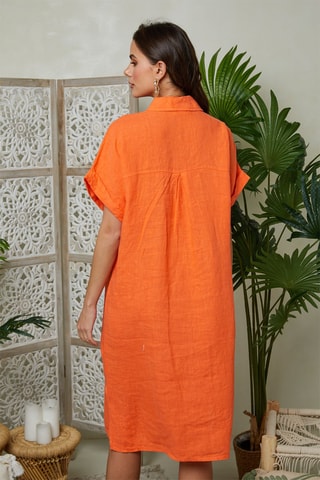 Abito a camicia in lino - Arancione