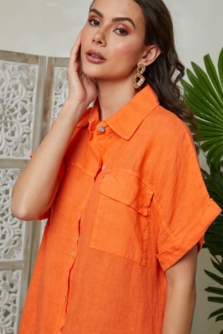 Abito a camicia in lino - Arancione