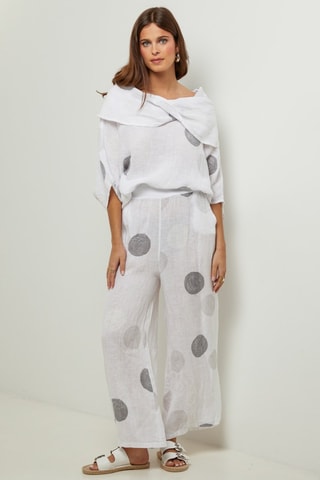 Pantaloni 100% lino - Bianco e grigio