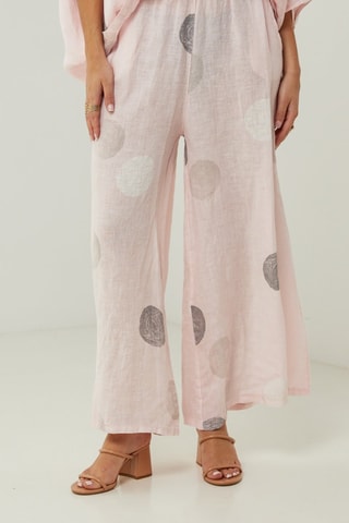 Pantaloni 100% lino - Grigio e rosa
