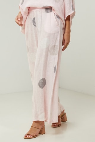 Pantaloni 100% lino - Grigio e rosa