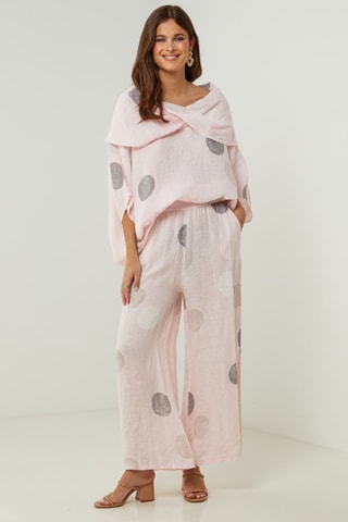 Pantaloni 100% lino - Grigio e rosa