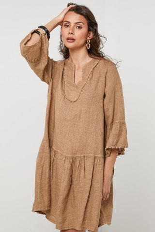 Abito a trapezio in lino - Marrone