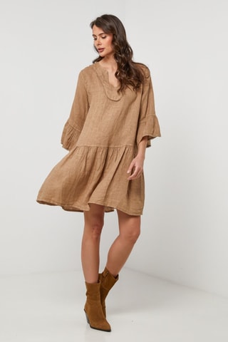Abito a trapezio in lino - Marrone