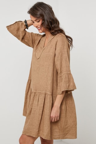 Abito a trapezio in lino - Marrone