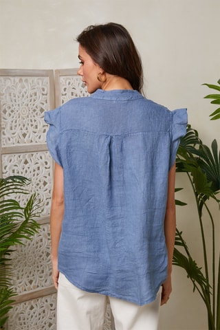Camicia senza maniche in lino - Indaco