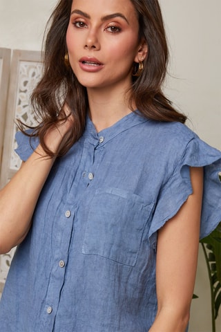 Camicia senza maniche in lino - Indaco