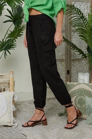 Pantaloni cargo in lino - Nero