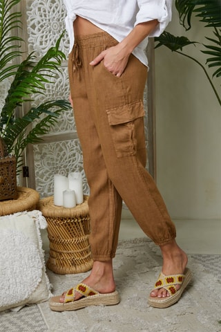 Pantaloni cargo in lino - Cammello