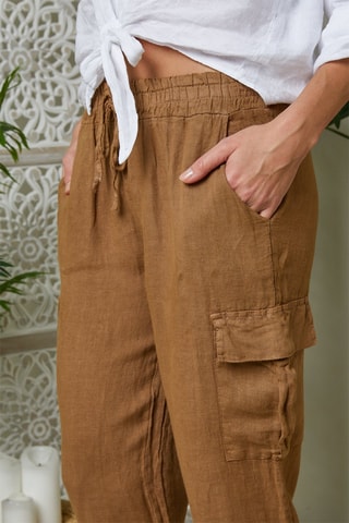 Pantaloni cargo in lino - Cammello