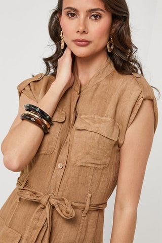 Abito a camicia in lino - Cammello
