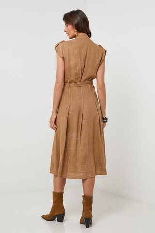Abito a camicia in lino - Cammello