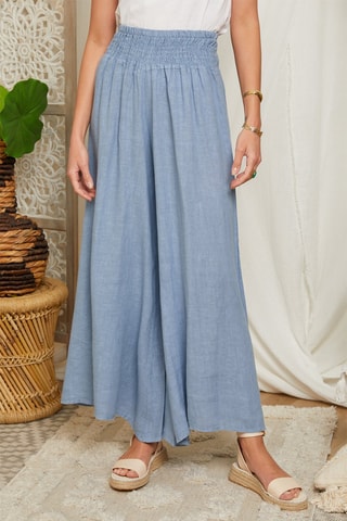 Pantaloni flare 100% lino - Indaco