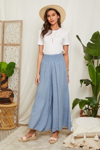 Pantaloni flare 100% lino - Indaco