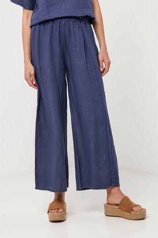 Pantaloni wide legs in lino - Blu
