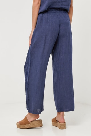 Pantaloni wide legs in lino - Blu
