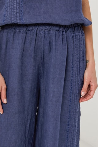 Pantaloni wide legs in lino - Blu