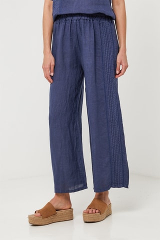 Pantaloni wide legs in lino - Blu