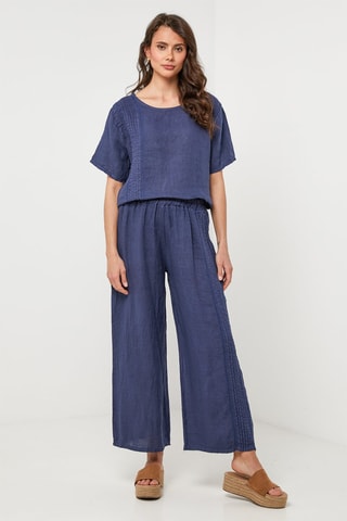 Pantaloni wide legs in lino - Blu