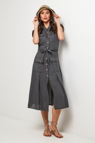 Abito a camicia in lino - Antracite