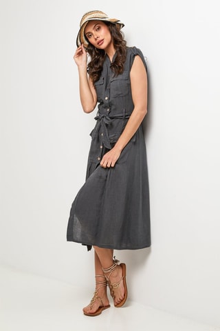 Abito a camicia in lino - Antracite