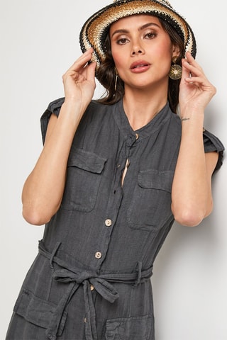 Abito a camicia in lino - Antracite