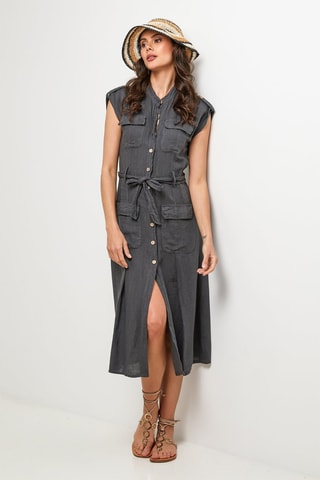 Abito a camicia in lino - Antracite