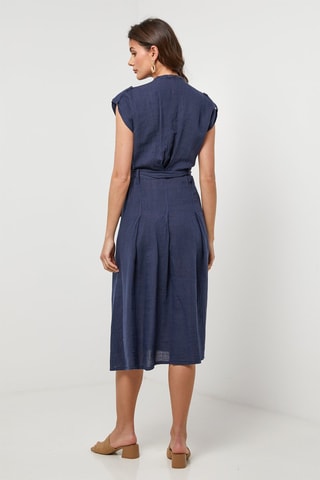 Abito a camicia in lino - Navy