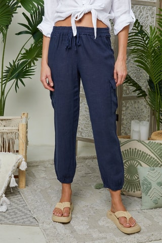 Pantaloni cargo in lino - Navy