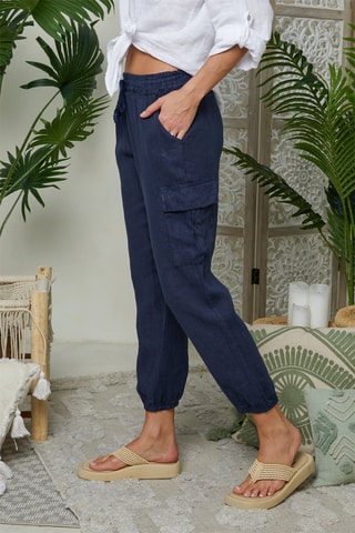 Pantaloni cargo in lino - Navy