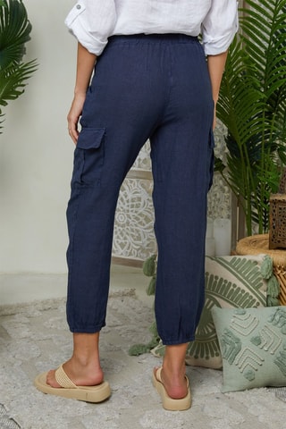 Pantaloni cargo in lino - Navy