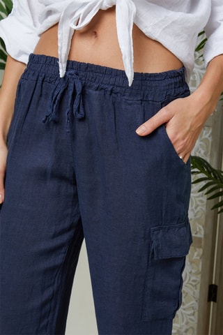Pantaloni cargo in lino - Navy