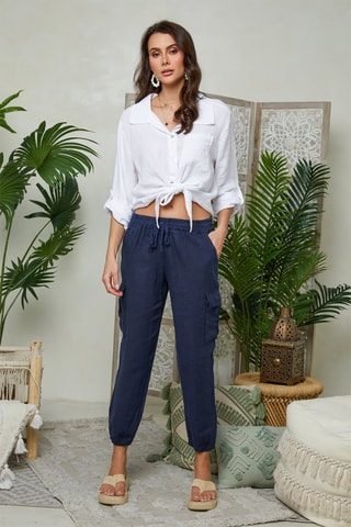 Pantaloni cargo in lino - Navy
