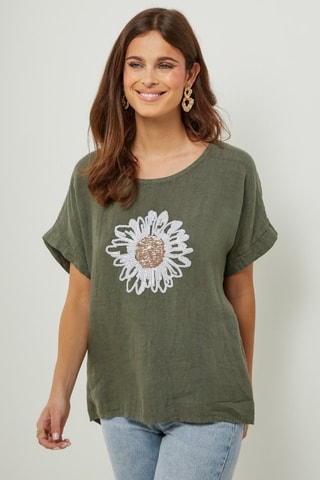 T-shirt oversize in lino - Kaki