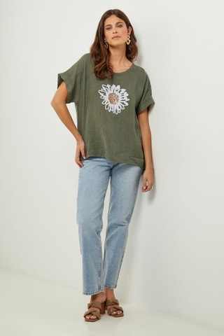 T-shirt oversize in lino - Kaki