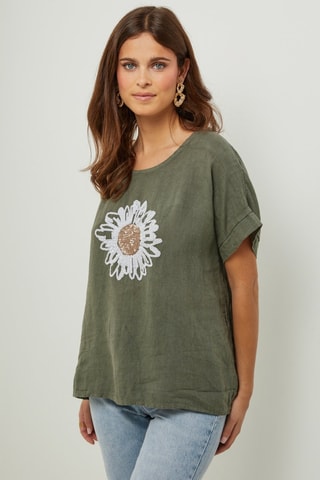 T-shirt oversize in lino - Kaki