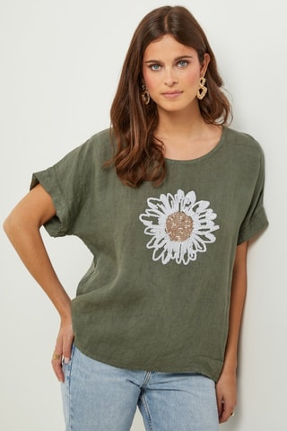 T-shirt oversize in lino - Kaki