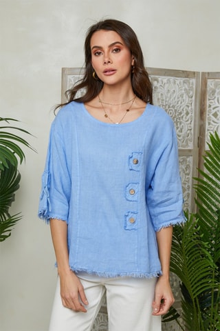 Camicia larga in lino - Blu