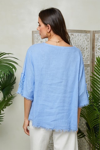 Camicia larga in lino - Blu