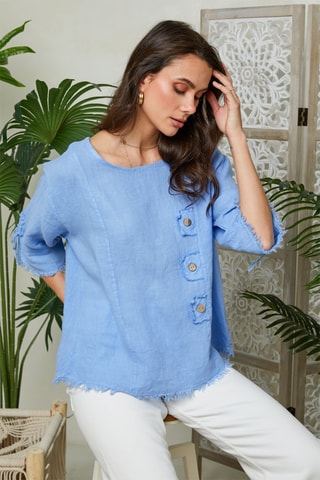 Camicia larga in lino - Blu